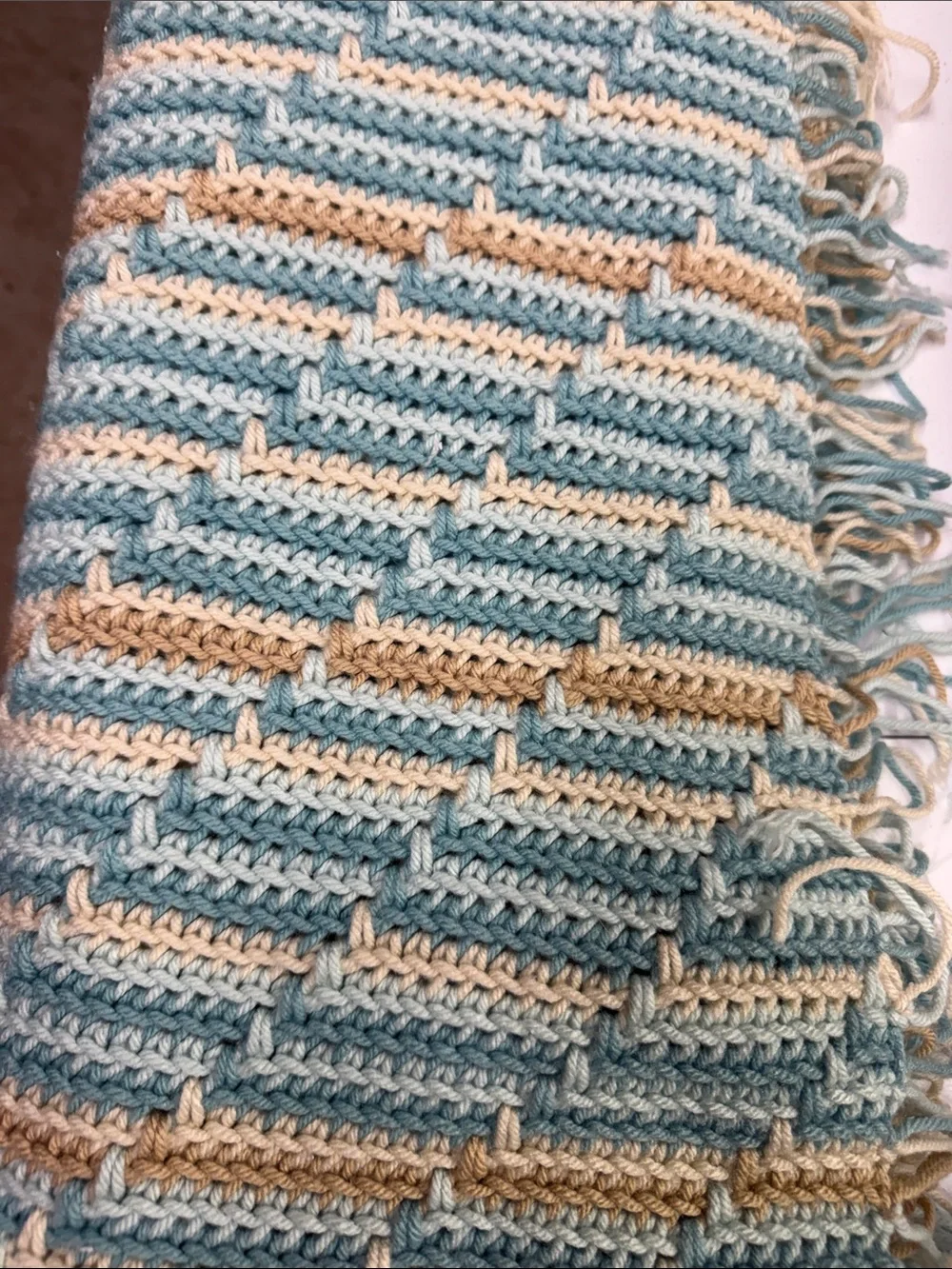 Handwoven Cream & Light Blue Striped Throw Blanket